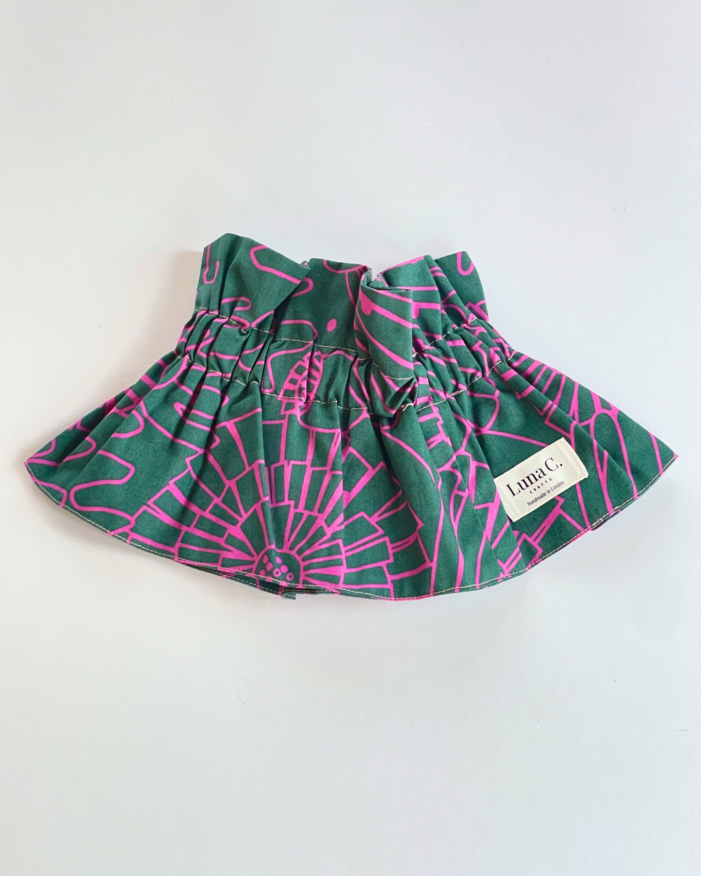 Handmade Forest Green & Magenta Abstract Stretch-fit Pop-on Collar