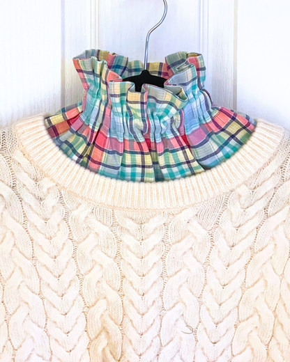 Handmade Pastel Plaid Stretch-fit Pop-on Collar - Pink, Blue & Yellow