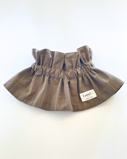 Handmade Sage Grey Windowpane Check Stretch-fit Pop-on Collar