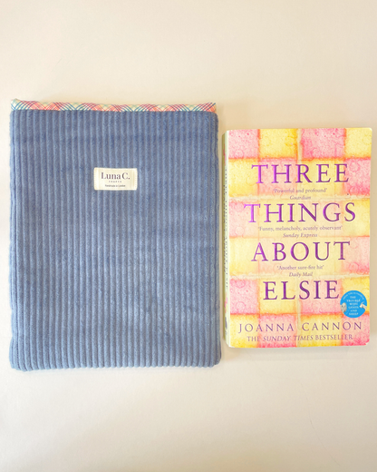 Blue Corduroy Book Sleeve  Padded Paperback Cover — Handmade in England UK