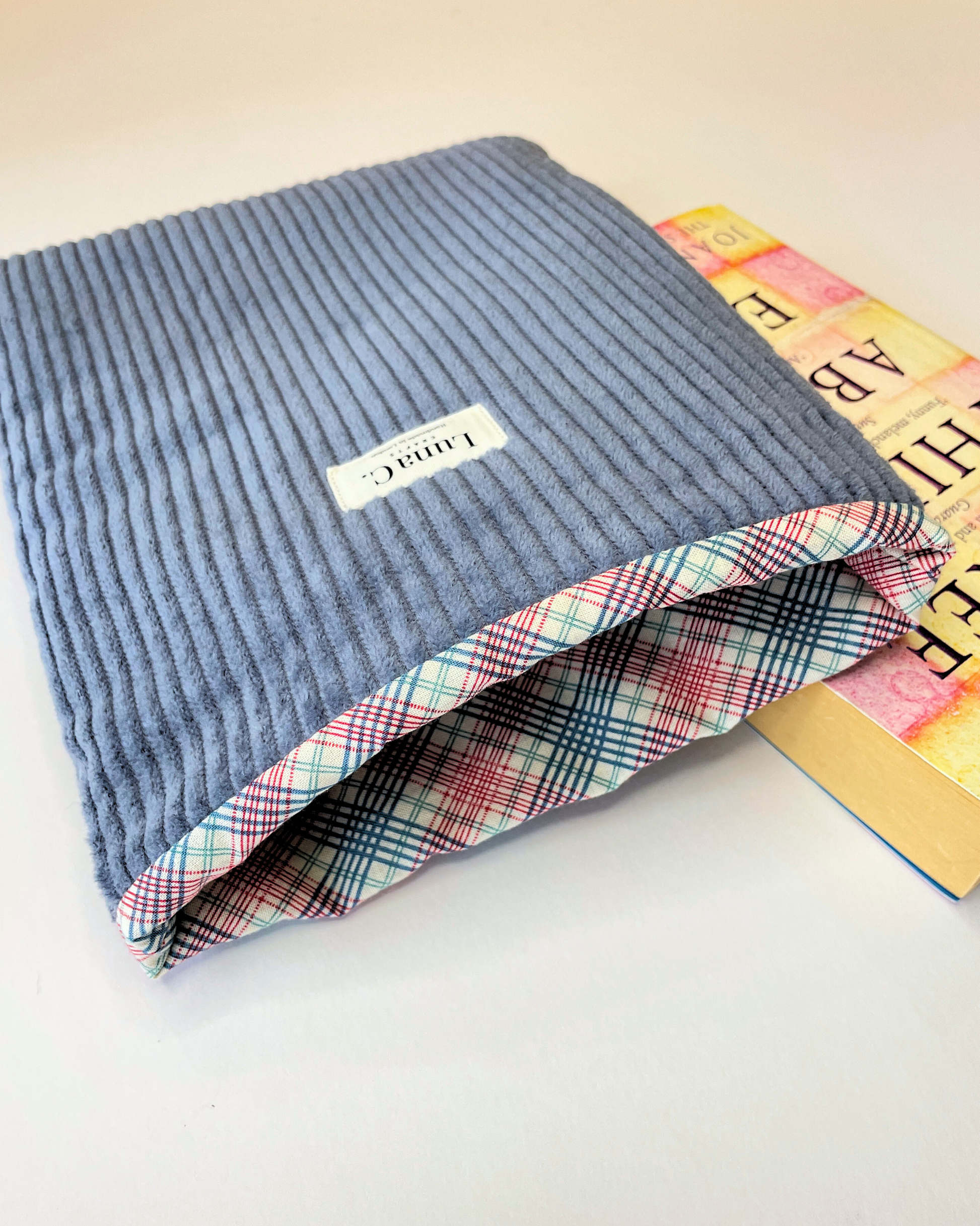Blue Corduroy Book Sleeve  Padded Paperback Cover — Handmade in England UK