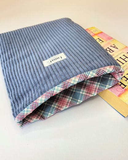 Blue Corduroy Book Sleeve  Padded Paperback Cover — Handmade in England UK