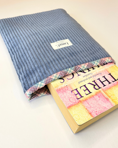 Blue Corduroy Book Sleeve  Padded Paperback Cover — Handmade in England UK