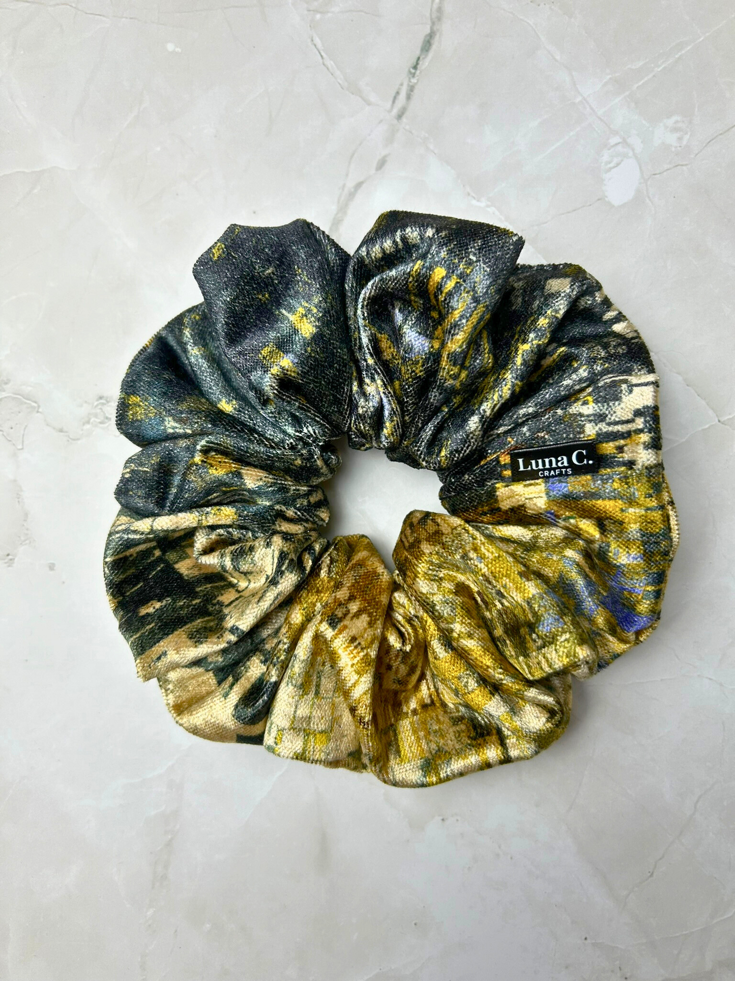 Gold and Black Metallic Print Scrunchie