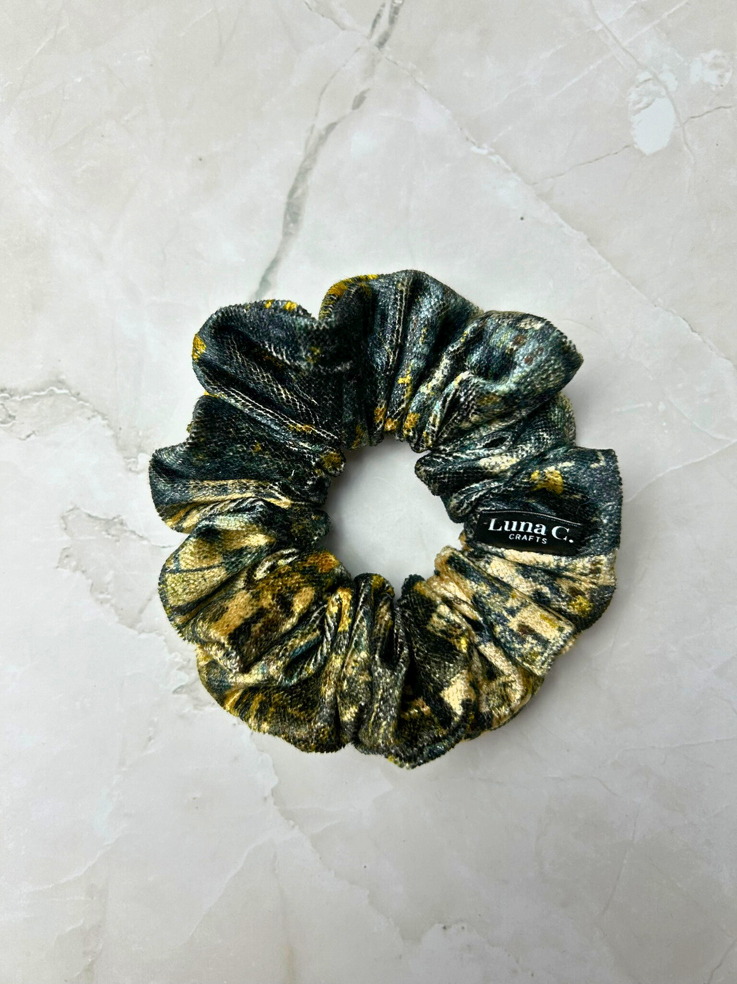 Gold and Black Metallic Print Scrunchie