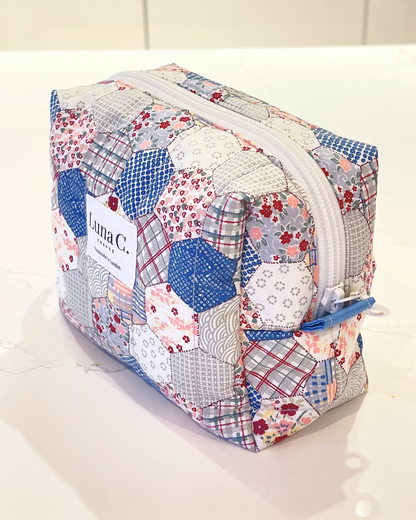 Multicolour Hexagonal Patchwork Pattern Makeup Bag - Regular Size