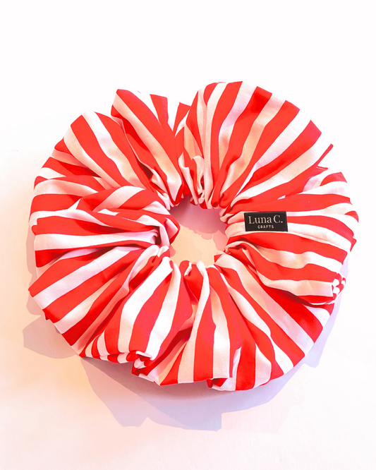 Red and White Striped Oversized Scrunchie