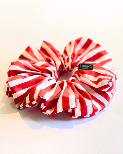 Red and White Striped Oversized Scrunchie