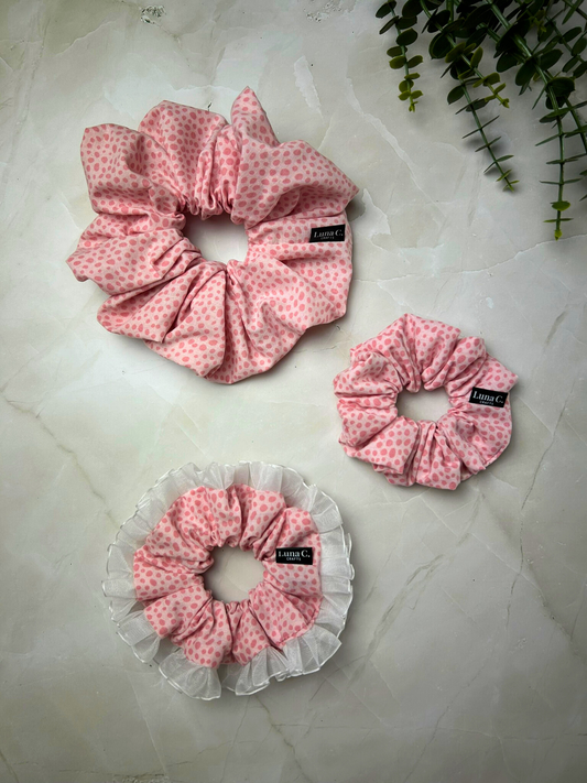 Pink Dot Print Scrunchie