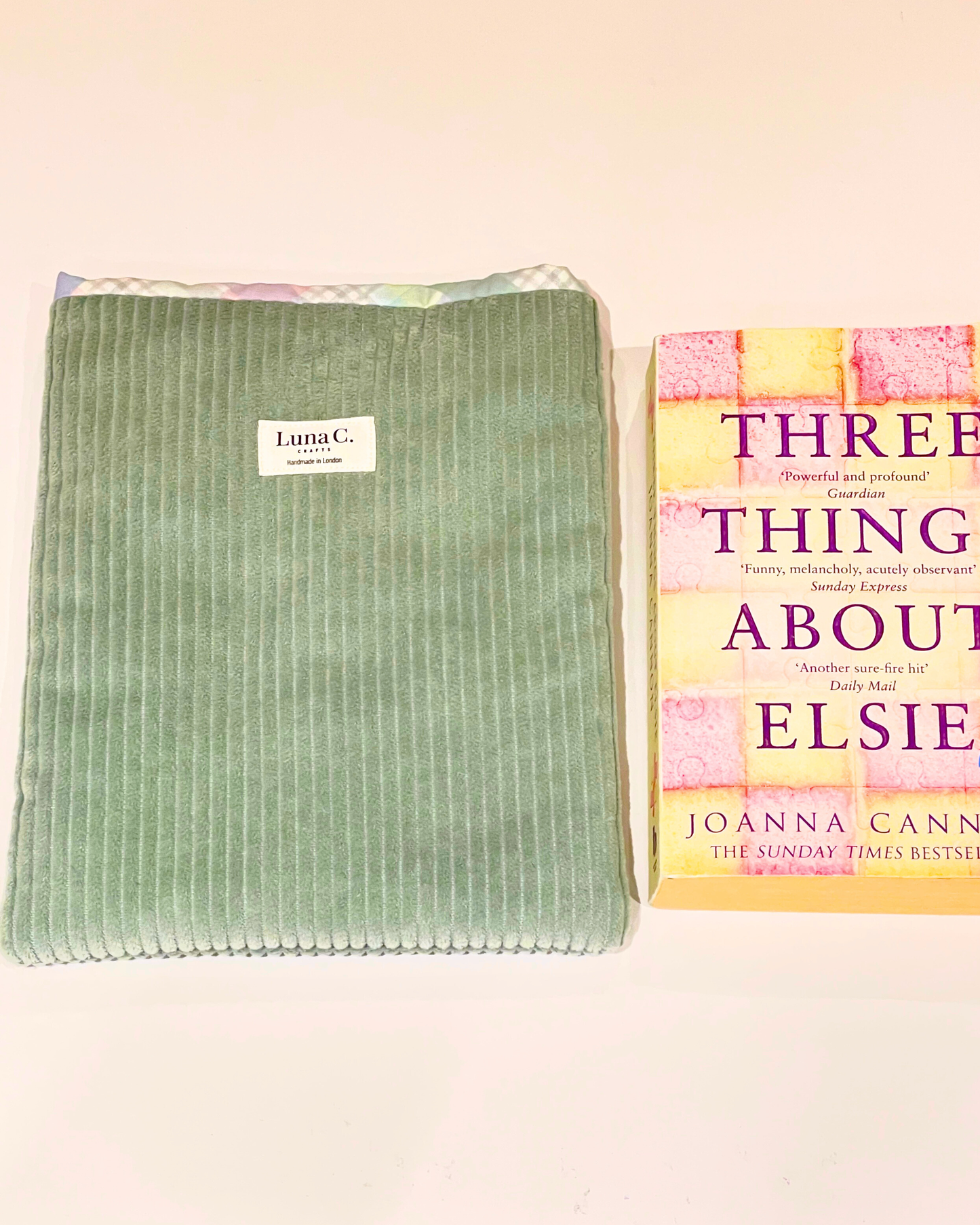 Sage Green Pastel Gingham Lining Corduroy Book Sleeve