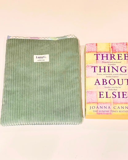 Sage Green Pastel Gingham Lining Corduroy Book Sleeve