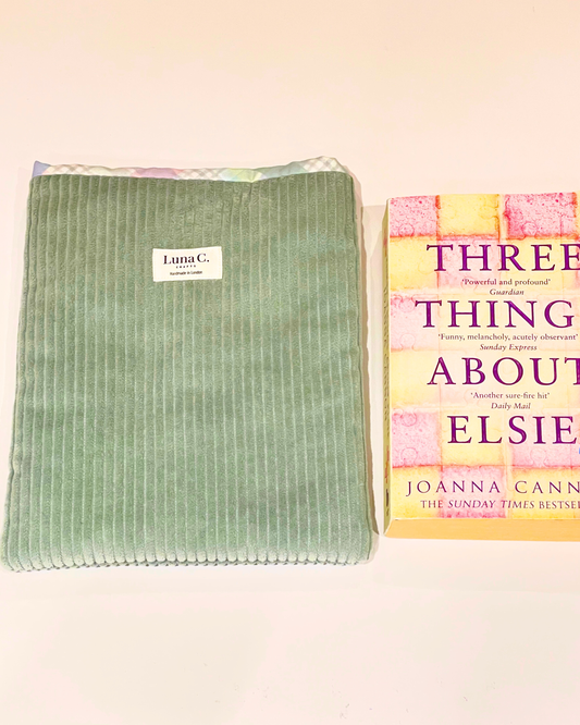 Sage Green Pastel Gingham Lining Corduroy Book Sleeve