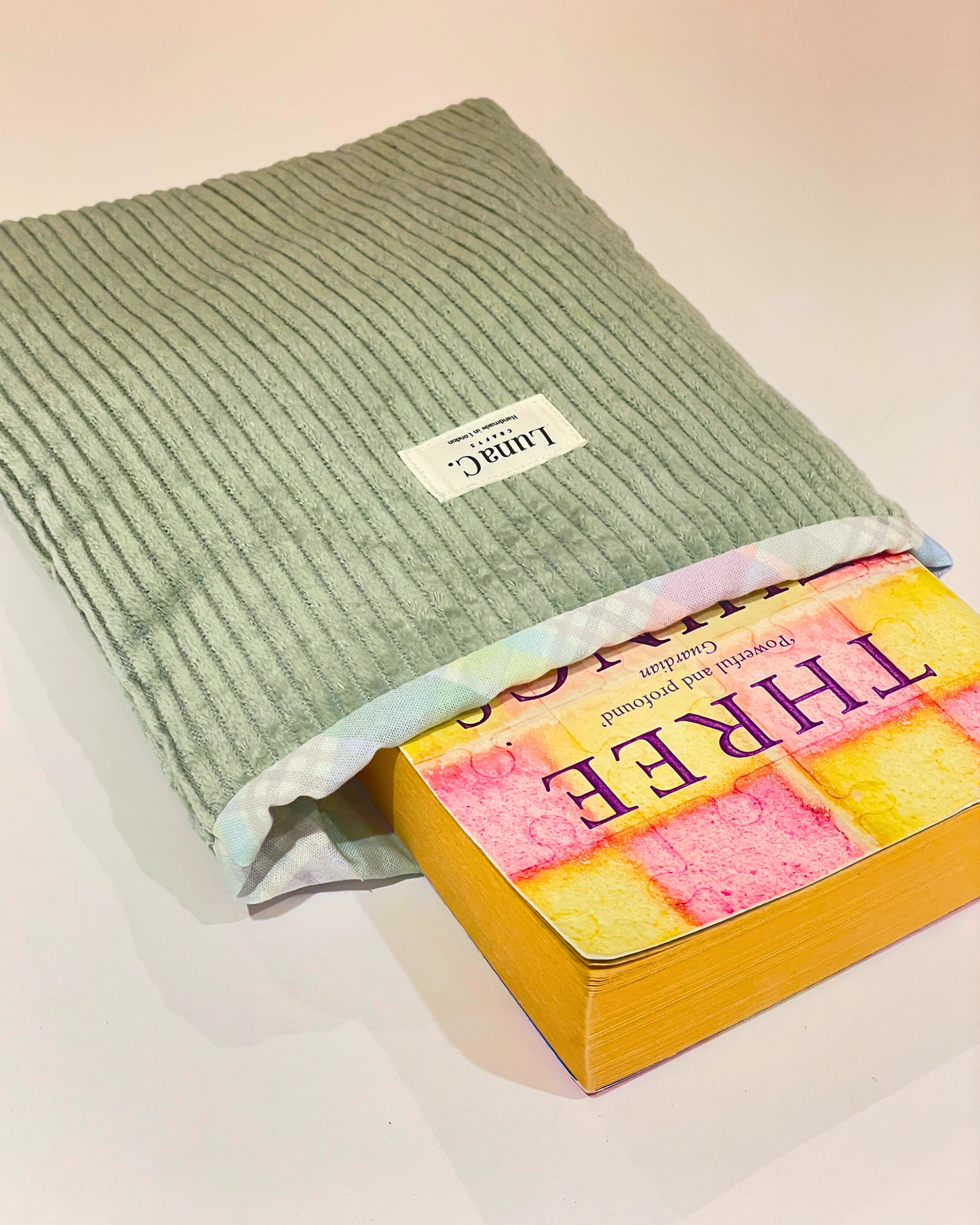 Sage Green Pastel Gingham Lining Corduroy Book Sleeve