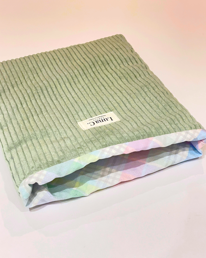 Sage Green Pastel Gingham Lining Corduroy Book Sleeve