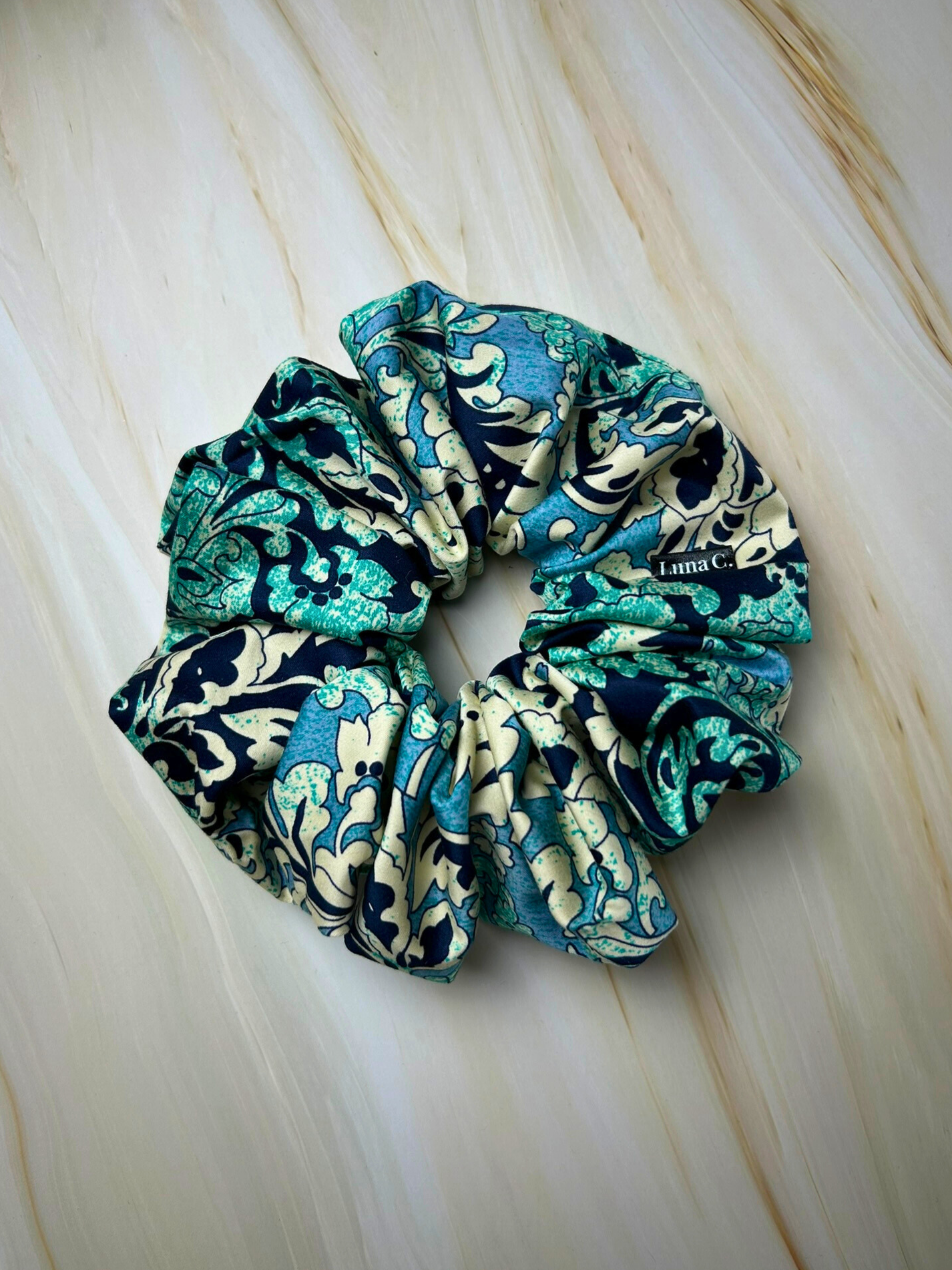 Blue Elegant Floral Print Scrunchie