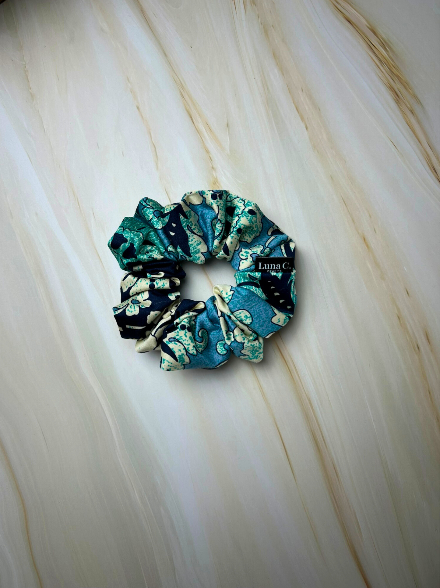 Blue Elegant Floral Print Scrunchie