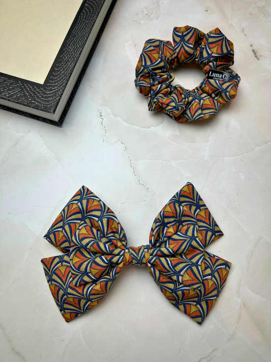 Orange Vintage Style Large Bow Hair Clips