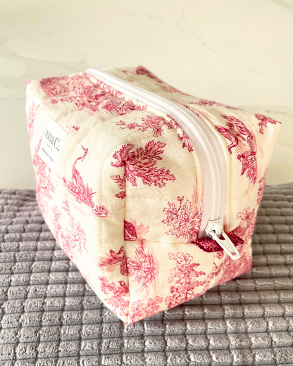 Makeup Bag in Toile de Jouy Red - Large Size