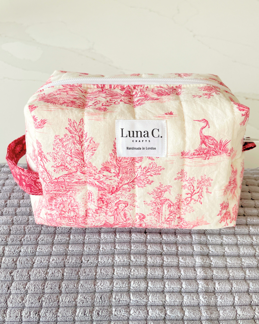 Makeup Bag in Toile de Jouy Red - Large Size