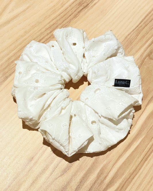 White Embroidery Oversized Scrunchie