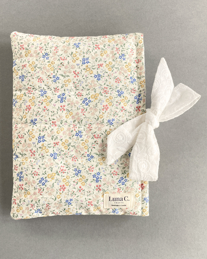 Wildflower Meadow Book Sleeve with White Broderie Anglaise Ribbon Tie