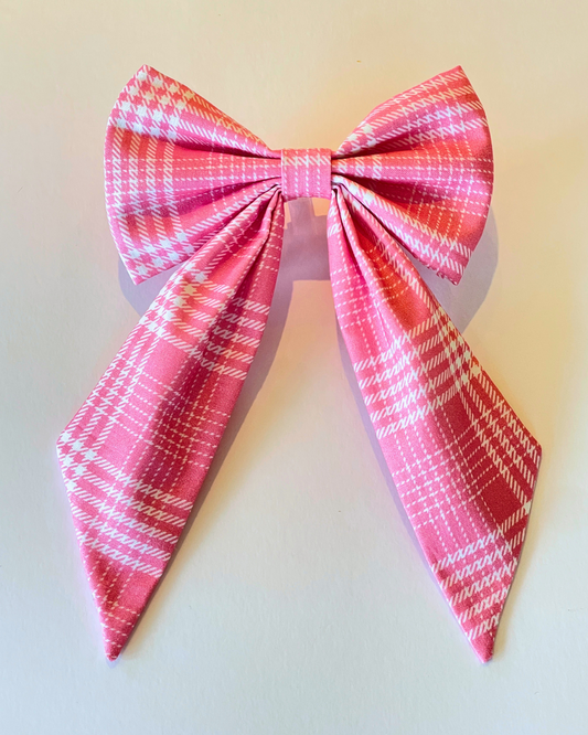 Pink Plaid Swallow's Tail Hair Bow Clip
